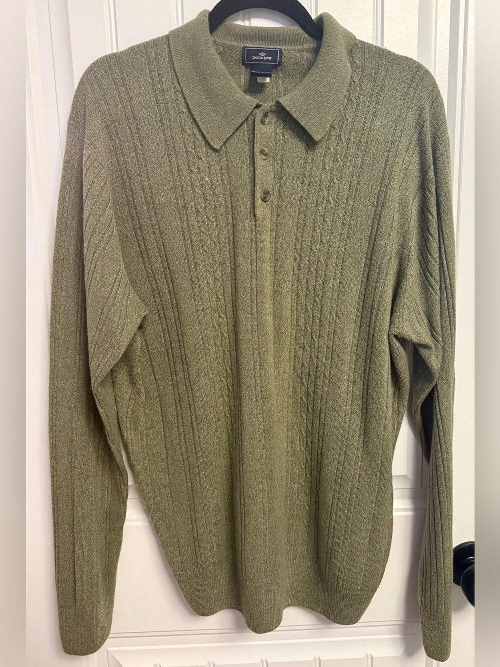 Dockers Olive Cable-Knit Polo Sweater - Long Sleeve